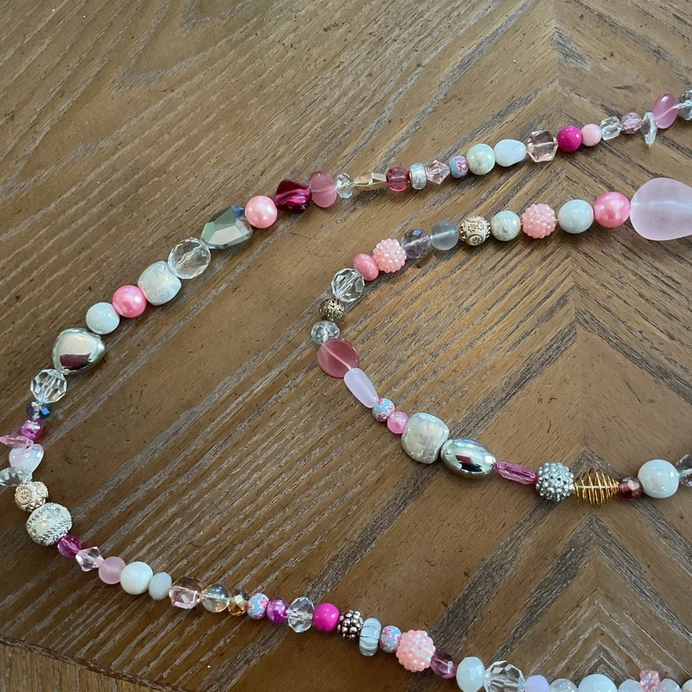 Garland, beaded- pink, gold, silver, crystal, clear. Over 8’